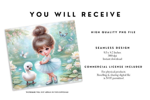 Ballerina Girl and Swan Tumbler Wrap PNG Sublimation BijouBay 