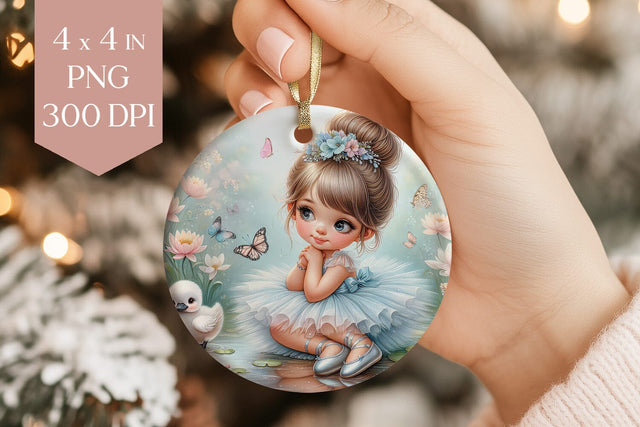 Ballerina Girl Ornament PNG with Butterflies and Swan Sublimation BijouBay 