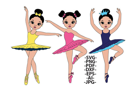 Ballerina Girls Clipart Bundle SVG PNG JPG PDF AI DXF EPS | African American Dancers in Tutu Dresses for Cricut Party Decor Dance Crafts SVG 1uniqueminute 