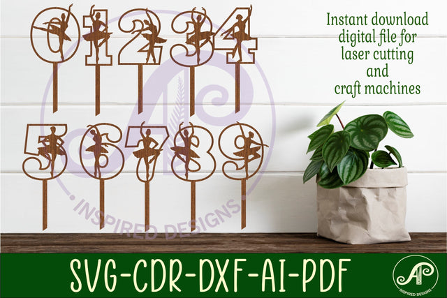 Ballerina number cake toppers SVG cut files SVG APInspireddesigns 