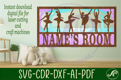 Ballerina scene name sign SVG 3 layer laser cut SVG APInspireddesigns 