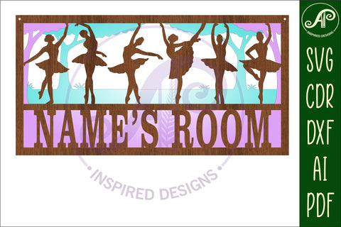 Ballerina scene name sign SVG 3 layer laser cut SVG APInspireddesigns 
