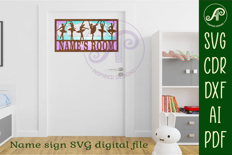 Ballerina scene name sign SVG 3 layer laser cut SVG APInspireddesigns 