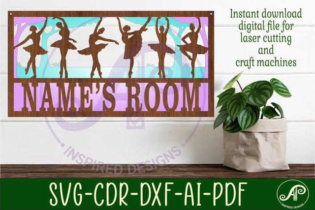 Ballerina scene name sign SVG 3 layer laser cut SVG APInspireddesigns 