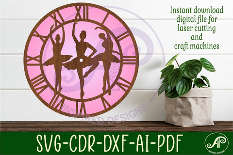 Ballerina wall clock laser cut files, SVG file. SVG APInspireddesigns 