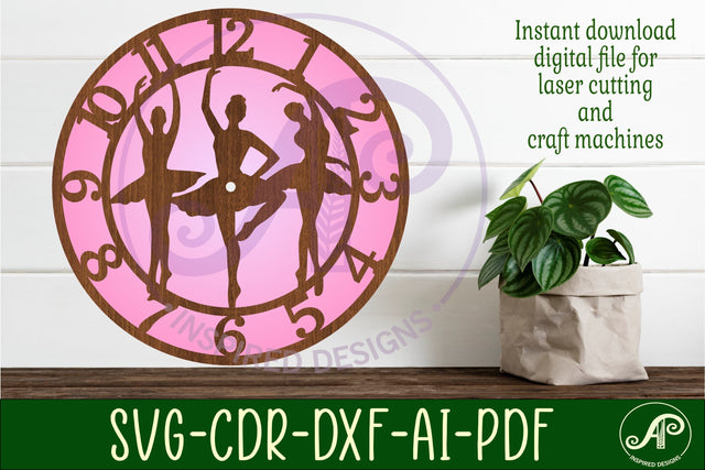 Ballerina wall clock laser cut files, SVG file. SVG APInspireddesigns 