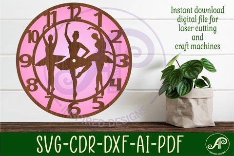 Ballerina wall clock laser cut files, SVG file. SVG APInspireddesigns 