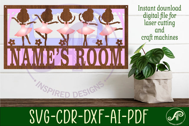 Ballerinas scene name sign SVG 4 layer laser cut SVG APInspireddesigns 
