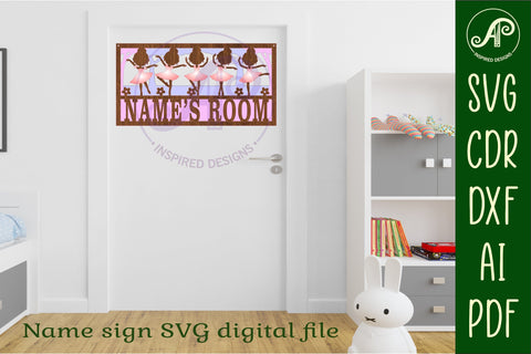 Ballerinas scene name sign SVG 4 layer laser cut SVG APInspireddesigns 
