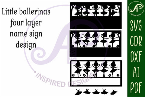 Ballerinas scene name sign SVG 4 layer laser cut SVG APInspireddesigns 