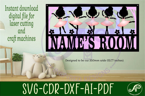 Ballerinas scene name sign SVG 4 layer laser cut SVG APInspireddesigns 
