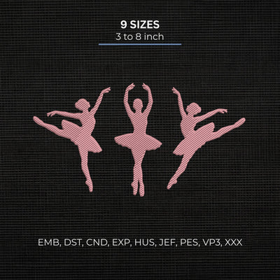 Ballet Dancers Embroidery Design – Three Pink Ballerina Silhouettes Dance Machine Embroidery File Embroidery/Applique DESIGNS PatternFeed8 