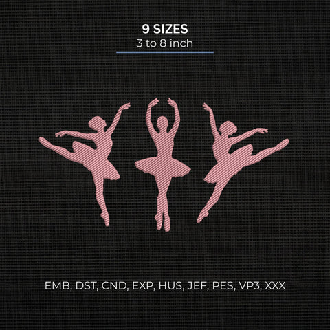 Ballet Dancers Embroidery Design – Three Pink Ballerina Silhouettes Dance Machine Embroidery File Embroidery/Applique DESIGNS PatternFeed8 