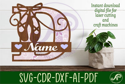 Ballet shoe Capital Monogram Letter D SVG SVG APInspireddesigns 