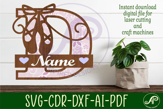 Ballet shoe Capital Monogram Letter D SVG SVG APInspireddesigns 