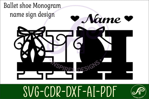 Ballet shoe Capital Monogram Letter H SVG SVG APInspireddesigns 