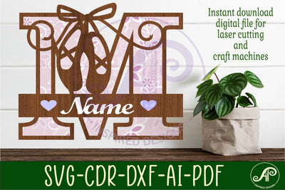Ballet shoe Capital Monogram Letter M SVG SVG APInspireddesigns 
