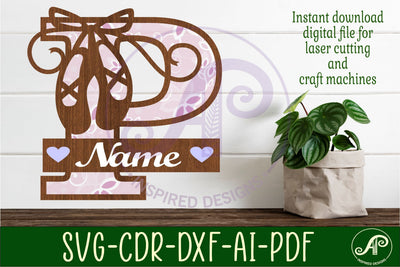 Ballet shoe Capital Monogram Letter P SVG SVG APInspireddesigns 