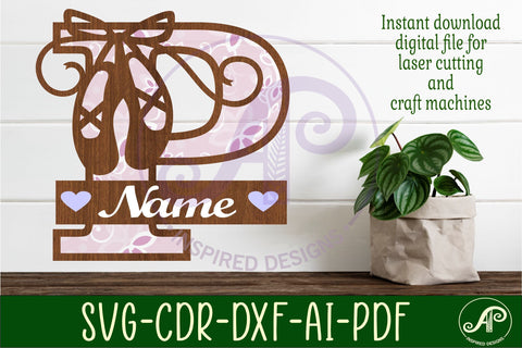 Ballet shoe Capital Monogram Letter P SVG SVG APInspireddesigns 
