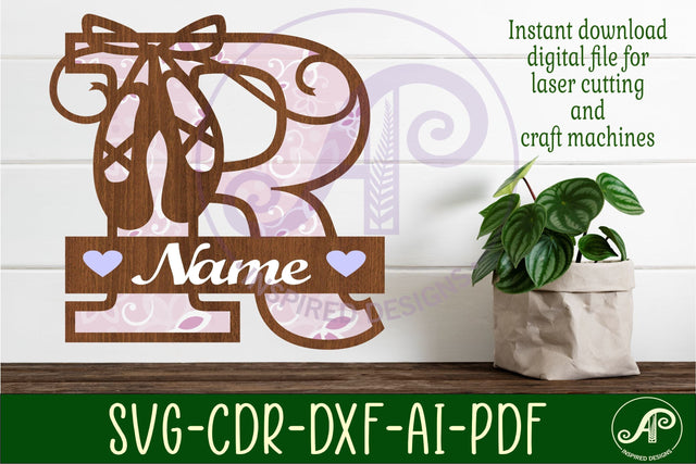Ballet shoe Capital Monogram Letter R SVG SVG APInspireddesigns 