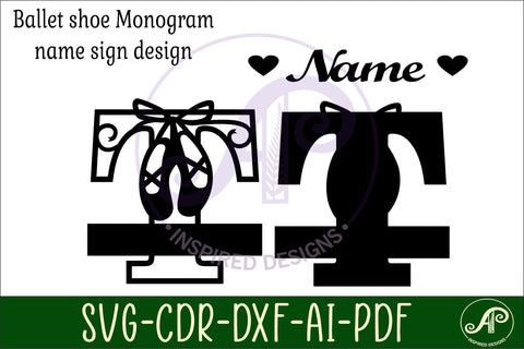 Ballet shoe Capital Monogram Letter T SVG SVG APInspireddesigns 