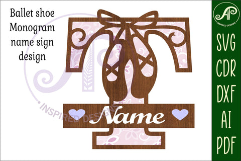 Ballet shoe Capital Monogram Letter T SVG SVG APInspireddesigns 