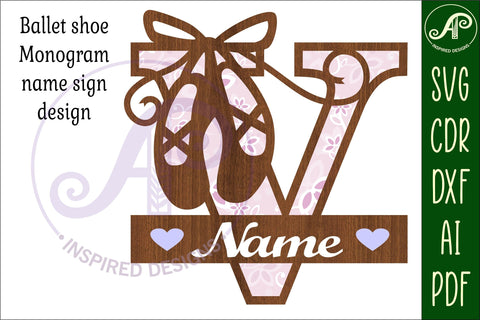 Ballet shoe Capital Monogram Letter V SVG SVG APInspireddesigns 