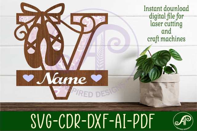 Ballet shoe Capital Monogram Letter V SVG SVG APInspireddesigns 