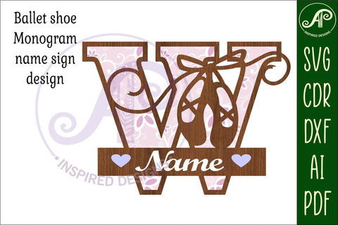 Ballet shoe Capital Monogram Letter W SVG SVG APInspireddesigns 