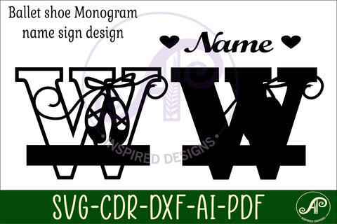Ballet shoe Capital Monogram Letter W SVG SVG APInspireddesigns 