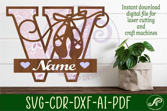 Ballet shoe Capital Monogram Letter W SVG SVG APInspireddesigns 
