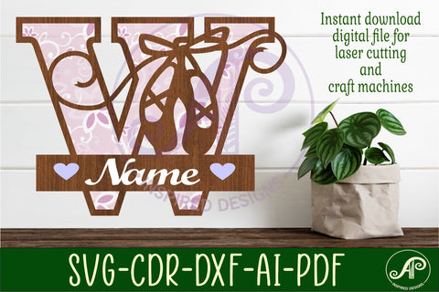 Ballet shoe Capital Monogram Letter W SVG SVG APInspireddesigns 