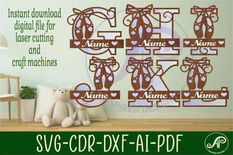 Ballet shoes monogram letter bundle Name signs SVG SVG APInspireddesigns 