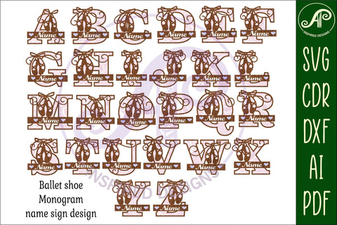 Ballet shoes monogram letter bundle Name signs SVG SVG APInspireddesigns 