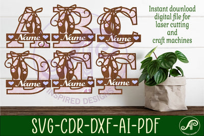 Ballet shoes monogram letter bundle Name signs SVG SVG APInspireddesigns 