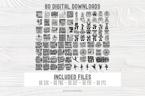 Ballet SVG Bundle, Dance Mom Svg, Ballet Shoes Svg, Ballerina Png, 80 T-Shirt Designs, Cricut Cut Files SVG TonisArtStudio 