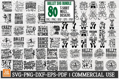 Ballet SVG Bundle, Dance Mom Svg, Ballet Shoes Svg, Ballerina Png, 80 T-Shirt Designs, Cricut Cut Files SVG TonisArtStudio 