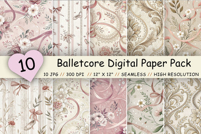Balletcore Digital Paper Pack, Soft Feminine Floral Seamless Patterns, Scrapbooking & Printable Crafts Digital Pattern FloridPrintables 