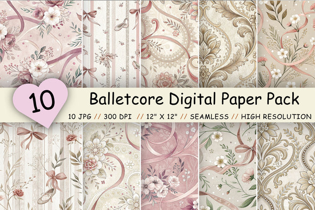Balletcore Digital Paper Pack, Soft Feminine Floral Seamless Patterns, Scrapbooking & Printable Crafts Digital Pattern FloridPrintables 