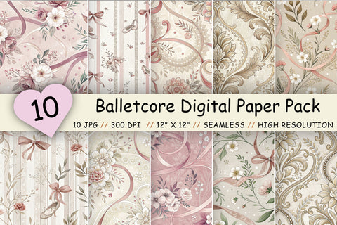 Balletcore Digital Paper Pack, Soft Feminine Floral Seamless Patterns, Scrapbooking & Printable Crafts Digital Pattern FloridPrintables 