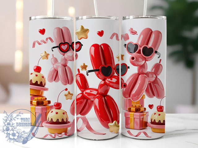 Balloon Dog Valentine Tumbler, Funny Dog Lover Wrap, Inflated Dog Cup, 20oz Sublimation Wrap, Stylish Valentine Design Tumbler, Artistic Balloon Dog Cup, Humor Love Theme Wrap Sublimation ToriDesigns 