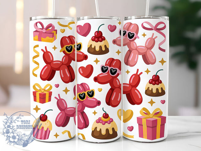 Balloon Dog Valentine Tumbler, Funny Dog Lover Wrap, Inflated Dog Cup, 20oz Sublimation Wrap, Stylish Valentine Design Tumbler, Artistic Balloon Dog Cup, Humor Love Theme Wrap Sublimation ToriDesigns 