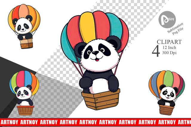 Balloon Panda Clipart Sublimation artnoy 