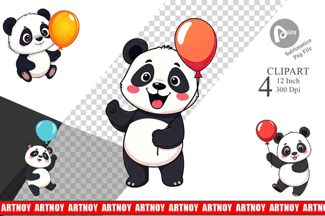 Balloon Panda Clipart Sublimation artnoy 