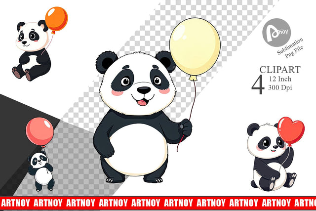 Balloon Panda Clipart Sublimation artnoy 