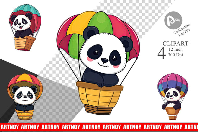 Balloon Panda Clipart Sublimation artnoy 