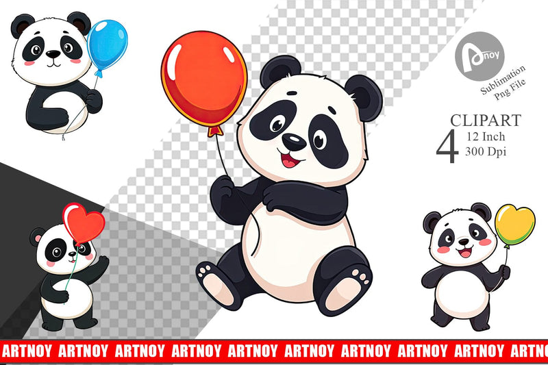 Balloon Panda Clipart Sublimation artnoy 