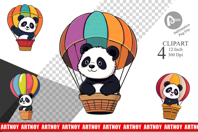 Balloon Panda Clipart Sublimation artnoy 
