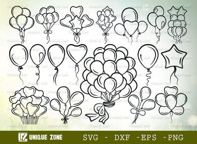 Balloon SVG-Hat Birthday Balloons Outline Cut File Bundle SVG Unique Zone 