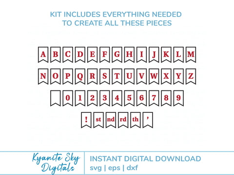 Banner Bunting Kit SVG cut files 3 layer bunting with alphabet and numbers SVG Kyanite Sky Digitals 